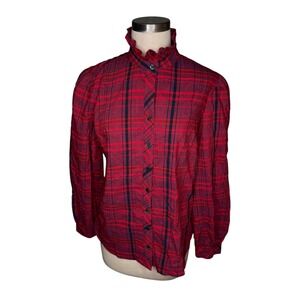 FINLEY Mystie Cranberry Red Christmas Plaid Button Down Blouse Women's Size Med